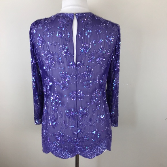 Jack Bryan Purple Beaded Silk Long Sleeve Blouse - Picture 6 of 8